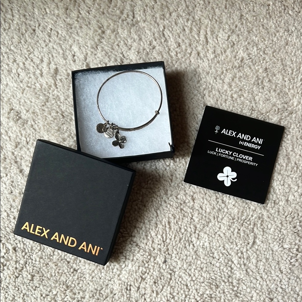Alex and Ani Silver Clover Charm Bracelet